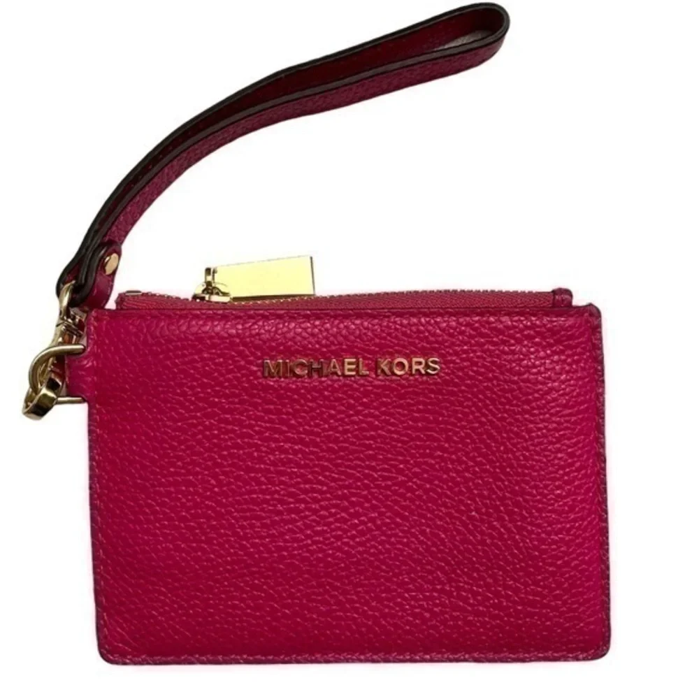 Michael Kors pink pebbled leather wristlet keyring bag